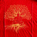 Load image into Gallery viewer, Bohemiskt linne i viskos – lös och luftig modell med unikt tryck Budha tree of life röd 

