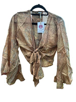 Load image into Gallery viewer, Silk tie top with wide sleeves
