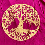 Load image into Gallery viewer, Bohemiskt linne i viskos – lös och luftig modell med unikt tryck Tree of life plommon rosa 

