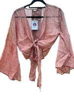 Load image into Gallery viewer, Silk tie top with wide sleeves
