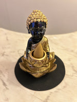 Ladda upp bild till gallerivisning, Buddha och Lotus backflow rökelsebrännare med vattenfall rök effekt för meditation svart
