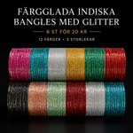Ladda upp bild till gallerivisning, Färgglada indiska bangles med glitter – 6 st för 20 kr
